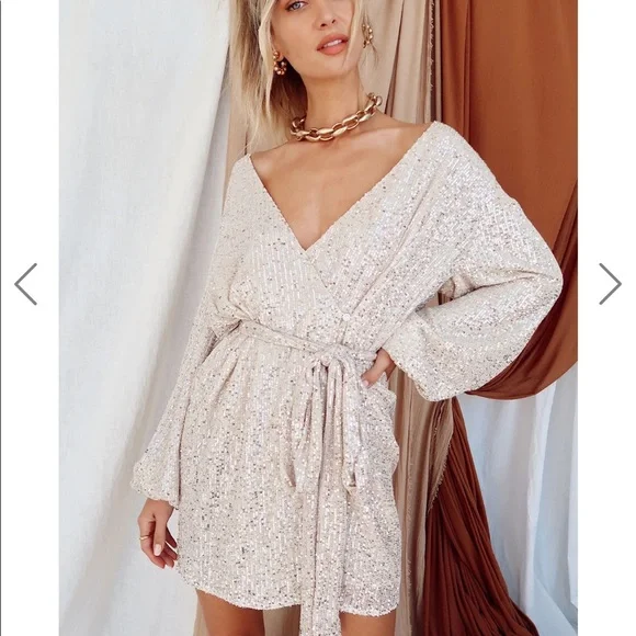 12th Tribe | Dresses | Silver Champagne Glitter Dreams Wrap Dress | Poshmark